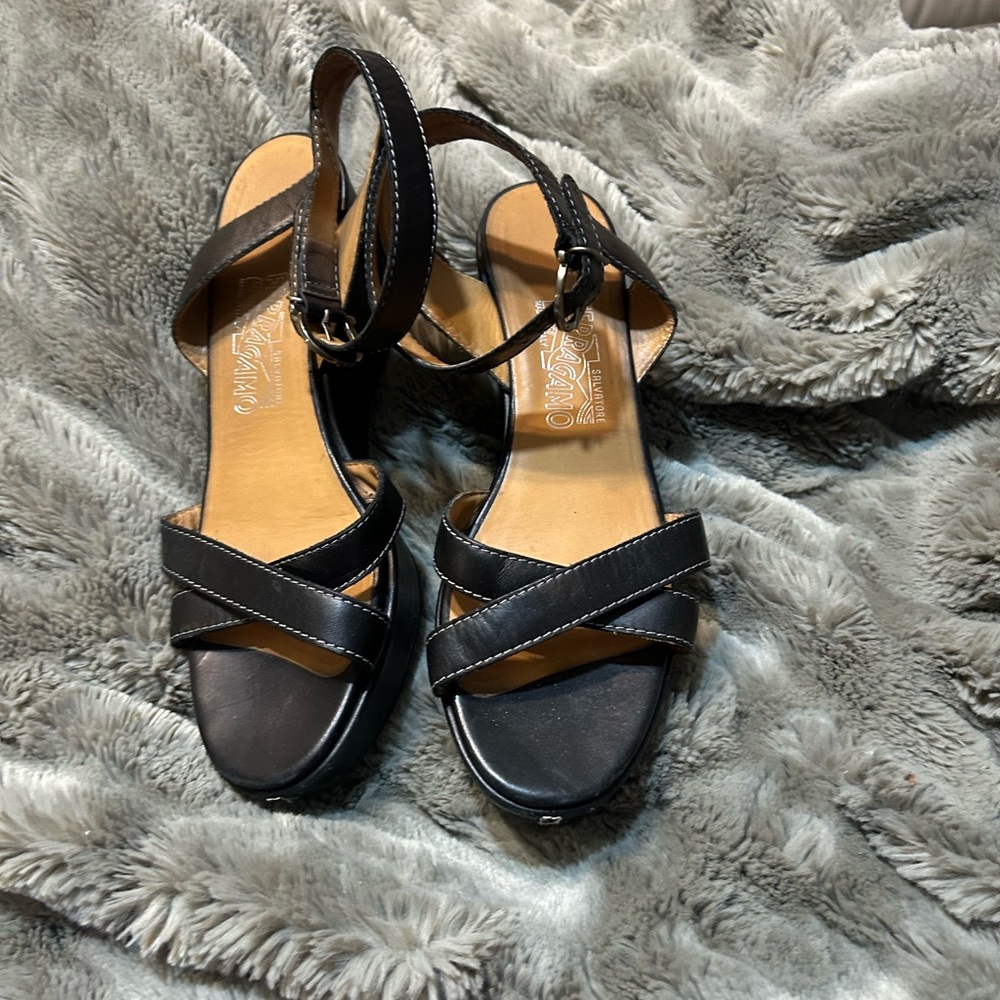 Salvatore Ferragamo Black Leather Sandals